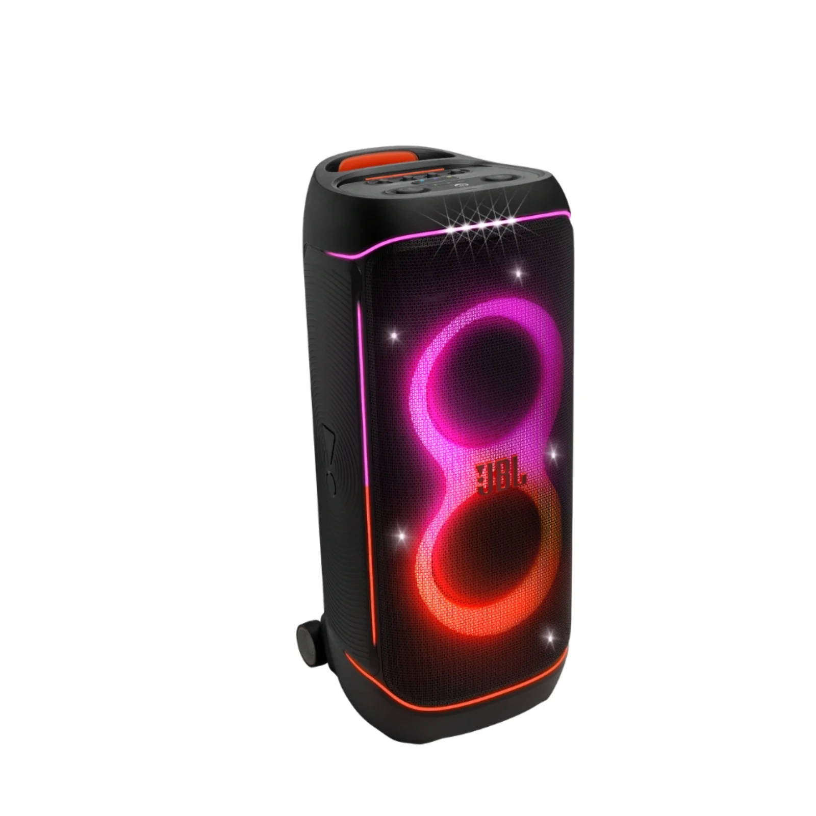 Bocina para fiestas PartyBox 720 negra con anillos de luz LED encendidos